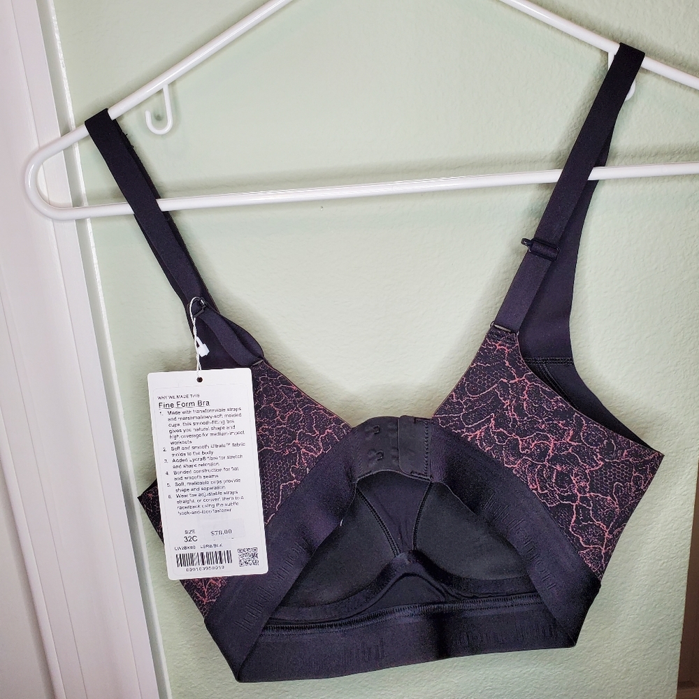 Nwt lululemon lacescape spanish rose black floral fine form bra size 32C 32E 38C - Picture 6 of 10